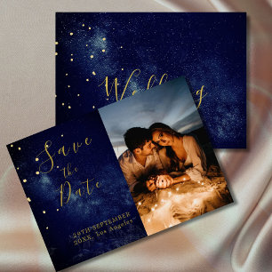 Save The Date Céleste Lune Étoiles Élégant Mariage photo