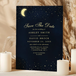 Save The Date Céleste Lune Étoiles Minuit Bleu Enregistrer La Da
