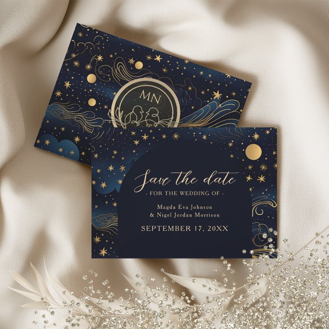 Save The Date Celestial Navy Gold Wedding (Créateur téléchargé)