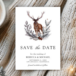Save The Date Ceremonie de mariage photo cerf forêt de bois