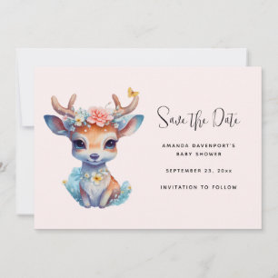 Save The Date Cerf de Bébé mignon avec Antlers et Fleurs