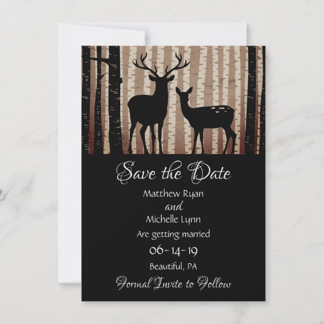 Save The Date Cerfs et arbres Rustique Automne Mariage des bois (Devant)