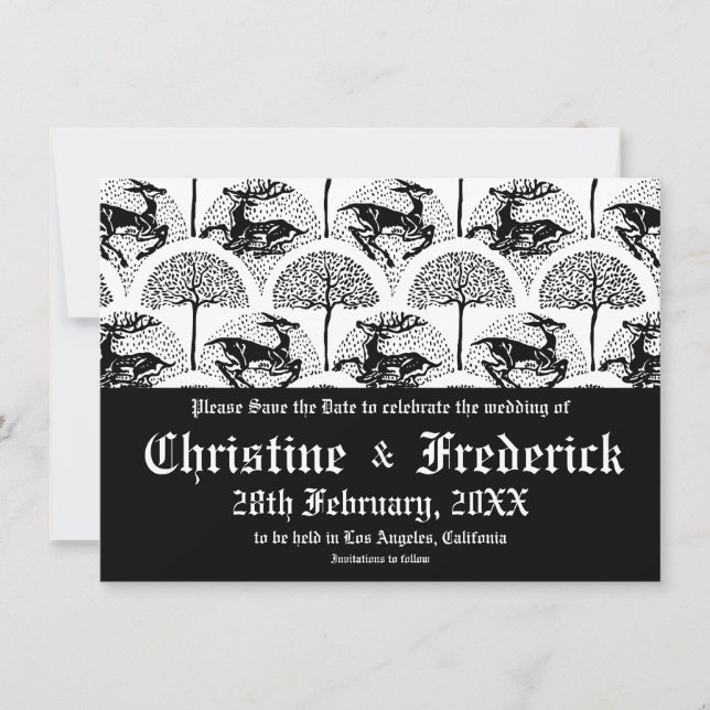 Save The Date Cerfs médiévaux et arbres, enregistrer la date (Devant)