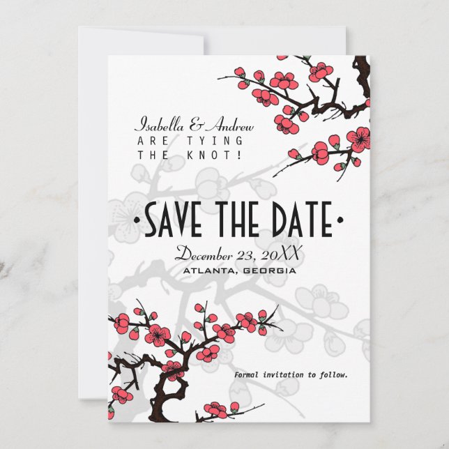 Save The Date Cerise Blossom Mariage oriental Enregistrer la dat (Devant)