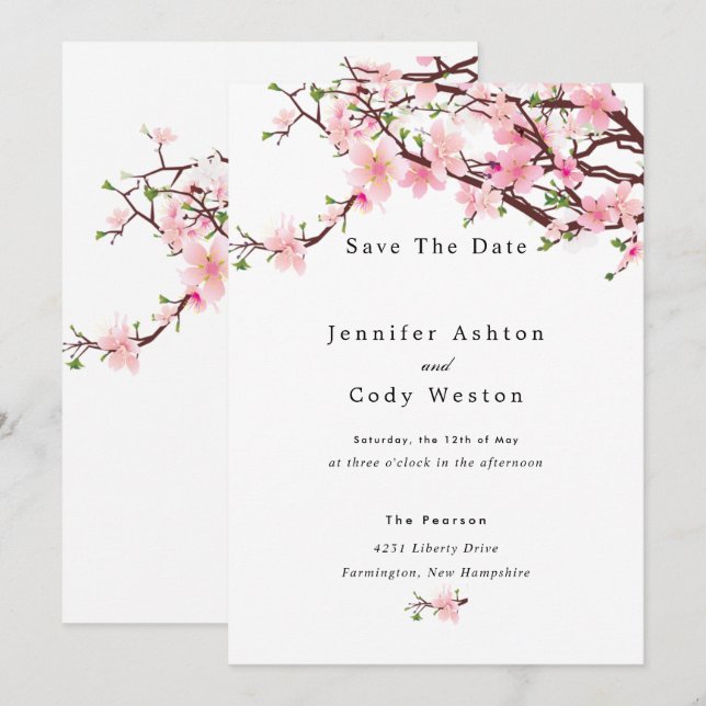Save The Date Cerise Blossom Printemps Mariage Enregistrer La Da (Devant / Derrière)