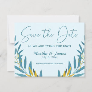 Save The Date Cerulean Blue Feuilles Mariage Enregistrer La Cart