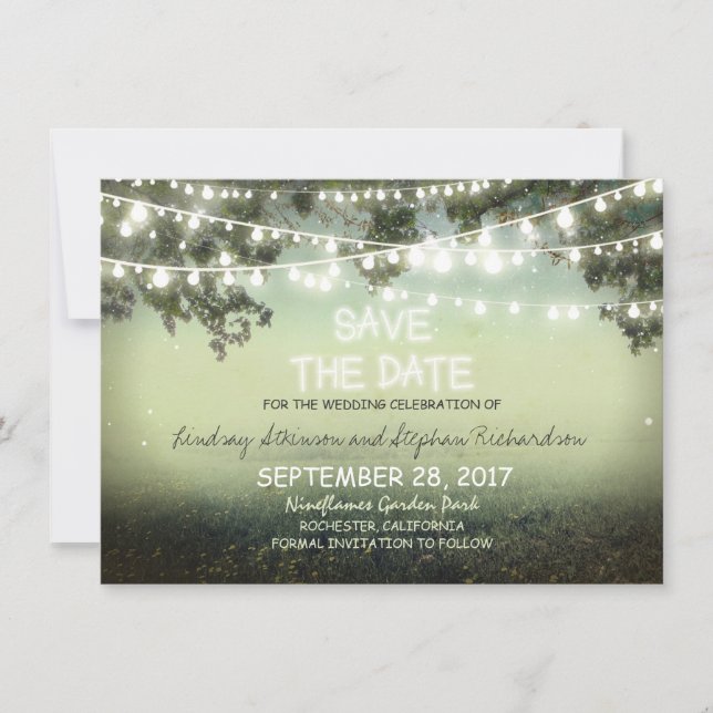 Save The Date chaîne de lumières rustique ENREGISTRER LA DATE CA (Devant)