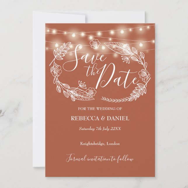 Save The Date Chaîne Lights Floral Terracotta Mariage (Devant)