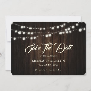 Save The Date Chaîne Lights Rustic Wood Burlap Hearts Mariage