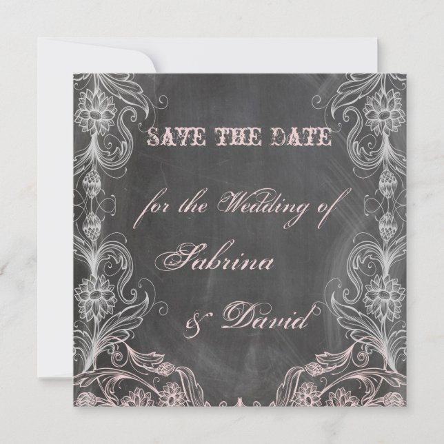 Save The Date Chalkboard Antique Pink Floral Enregistrer la date (Devant)