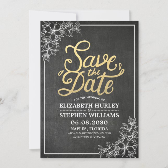 Save The Date Chalkboard Chic Floral Frame Mariage Enregistrer L (Devant)