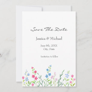 Save The Date Champ de Fleurs sauvages d'aquarelle mixte