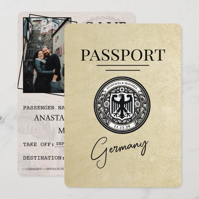 Save The Date Champagne Allemagne Passeport Enregistrer La Date (Devant / Derrière)