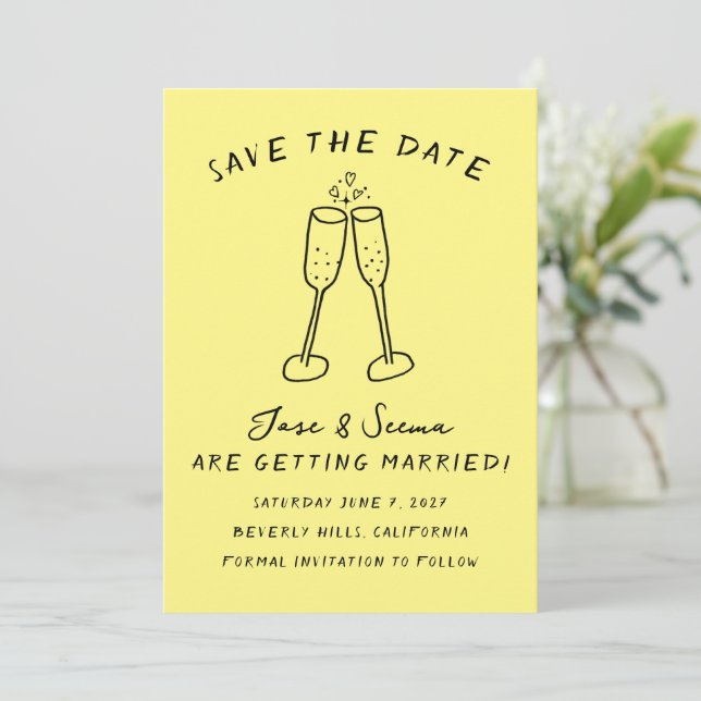 Save The Date Champagne Cheers Main Drate Cute Custom (Debout devant)