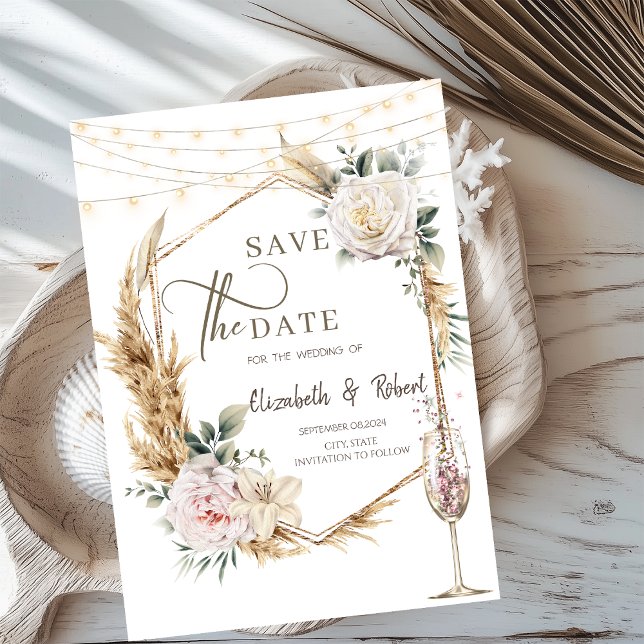 Save The Date Champagne Frame Or Floral Mariage Enregistrer La D (Créateur téléchargé)