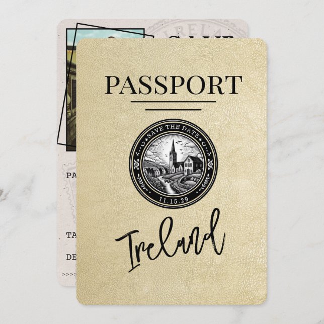 Save The Date Champagne Irlande Passeport Enregistrer La Date (Devant / Derrière)