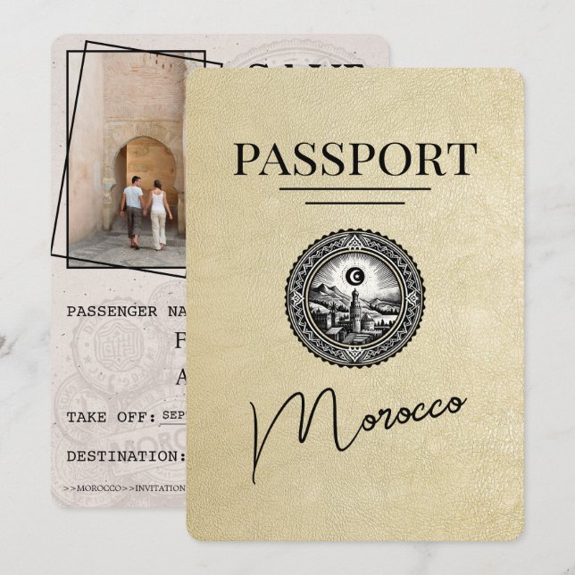 Save The Date Champagne Maroc Passeport Enregistrer La Date (Devant / Derrière)