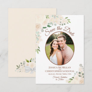 Save The Date Champagne Pêche Bohème Floral Ovale Photo Mariage