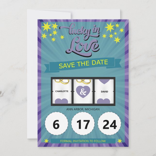 Save The Date Chanceux en amour annonce de mariage à retenir la  (Devant)