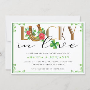 Save The Date Chanceux en amour, fer à cheval et Shamrock