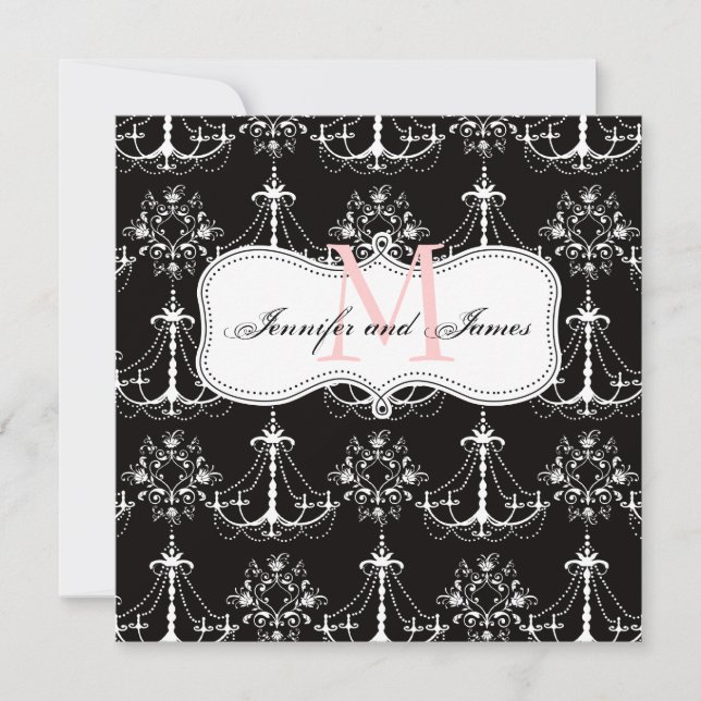 Save The Date Chandelier Black Pink Wedding (Front)