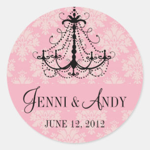 Save the Date Chandelier Names Wedding Sickers Classic Round Sticker