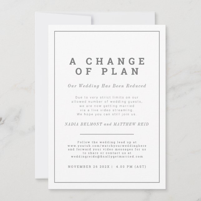 Save The Date Changement de plan de mariage : désinvitation main (Devant)