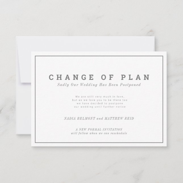 Save The Date Changement de plan de mariage reporté paysage (Devant)