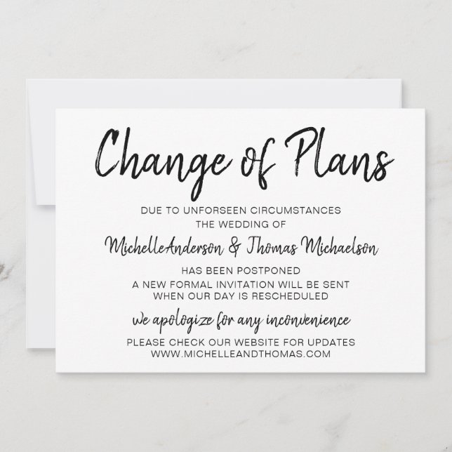 Save The Date Changement de plans de mariage simple noir et blan (Devant)