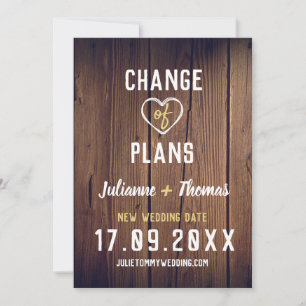 Save The Date Changement de plans personnalisé en bois rustique