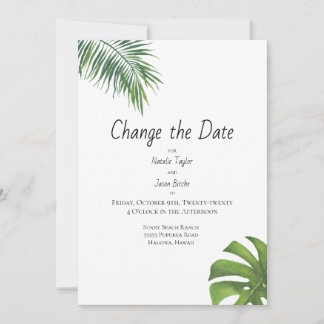 Save The Date Changer la date de la feuille tropicale aquarelle
