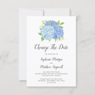 Save The Date Changer la date de mariage Hydrangea bleue