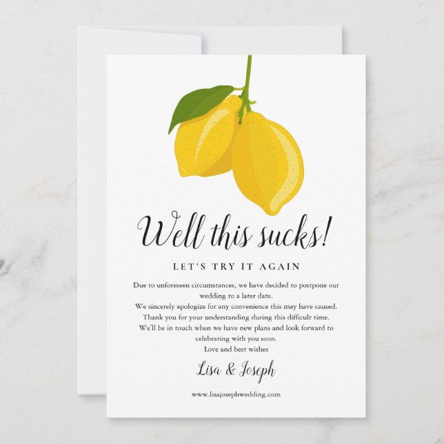Save The Date Changer la date Reportée Annulée Photo de citrons (Devant)