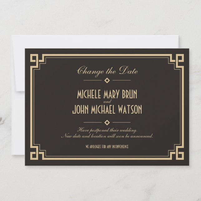 Save The Date Changer la date Retro Frame Art Déco Dark Card (Devant)