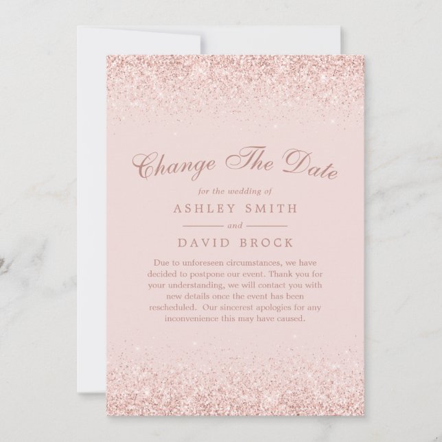 Save The Date Changer la date Rose Gold Confetti Rose Pâle (Devant)