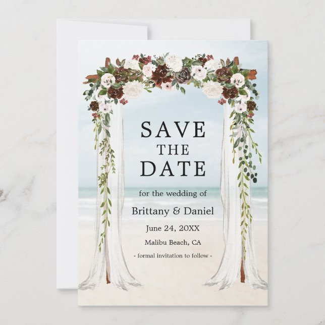Save The Date Chapiteau de plage de mariage aquarelle floral boh (Devant)