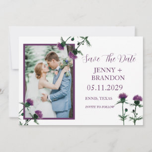 Save The Date Chardon Elégant écossais violet photo florale