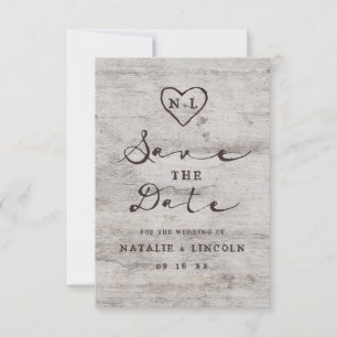 Save The Date Chardons sculptés Monogramme de bois de bouleau ru