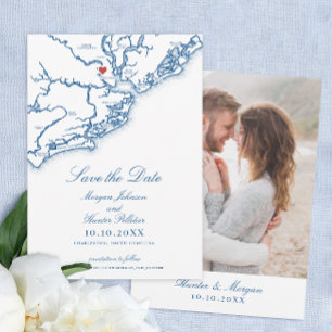 Save The Date Charleston SC Elegant Mariage bleu marine