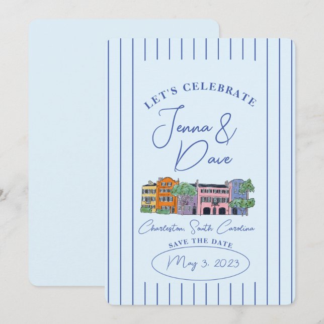 Save The Date Charleston, SC Enregistrer la date Mariage aquarel (Devant / Derrière)