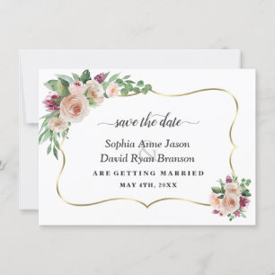 Save The Date Charm Blush Champagne Fleurs Mariage de calligraph