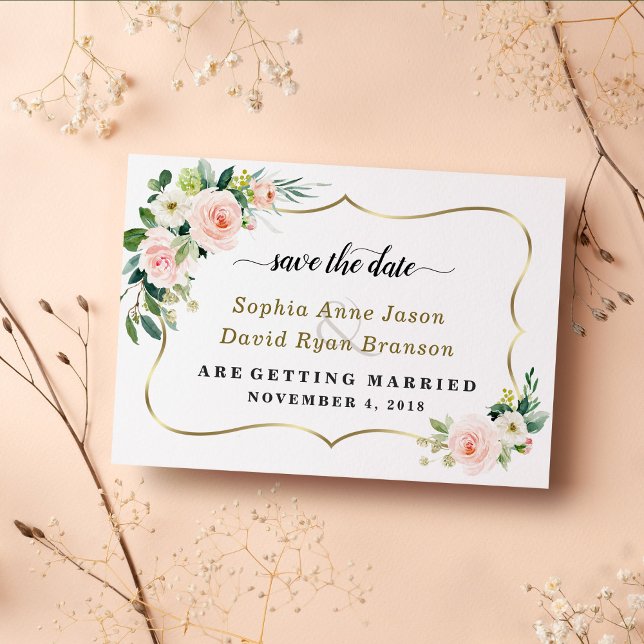 Save The Date Charm Blush Fleurs d'ivoire Calligraphie Mariage (trendy save the date wedding, floral save the date wedding, elegant pink flowers save the date)