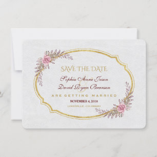 Save The Date Charm Blush Floral Or Cadre Blanc Enregistrer La D