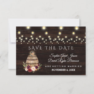 Save The Date Charm Fall Bourgogne Floral Vin Barrel Mariage