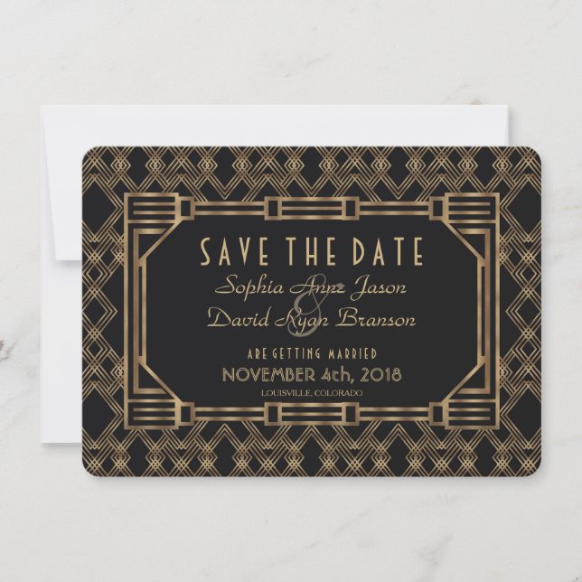 Save The Date Charm Gold Black Great Gatsby 1920 Enregistrer la  (Devant)