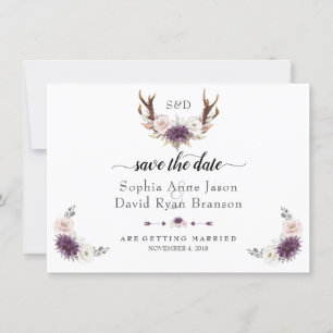 Save The Date Charm Rose Blush Floral Antlers Enregistrer La Dat