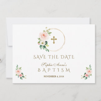 Save The Date Charm rose Fleurs Blush Gold Girl Baptême