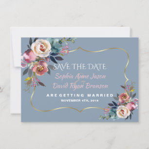 Save The Date Charme Dusty Blue Misty Rose Gold Mariage