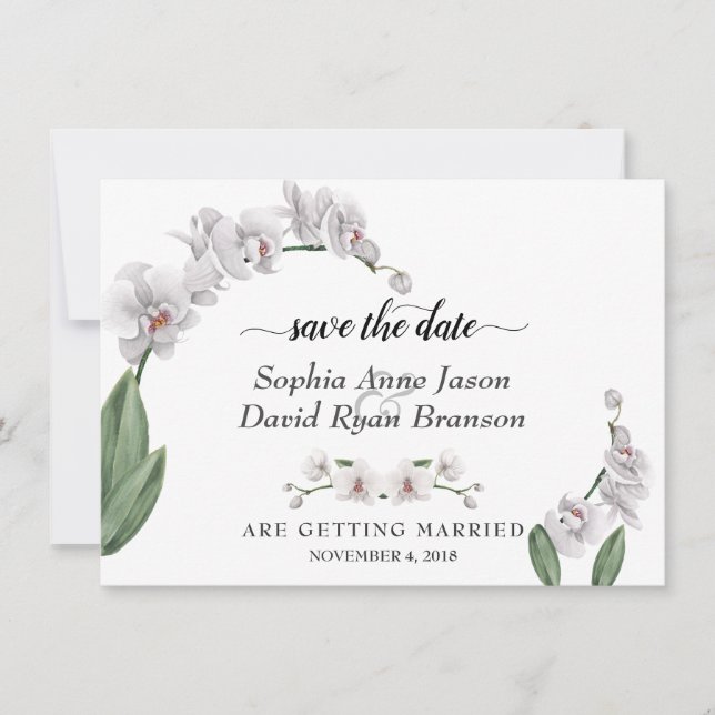 Save The Date Charme White Orchidée Mariage Calligraphie (Devant)