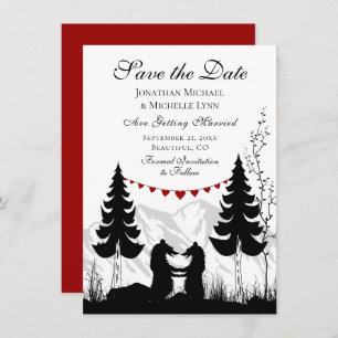Save The Date Charming Silhouette Mountain Bear Couple Mariage